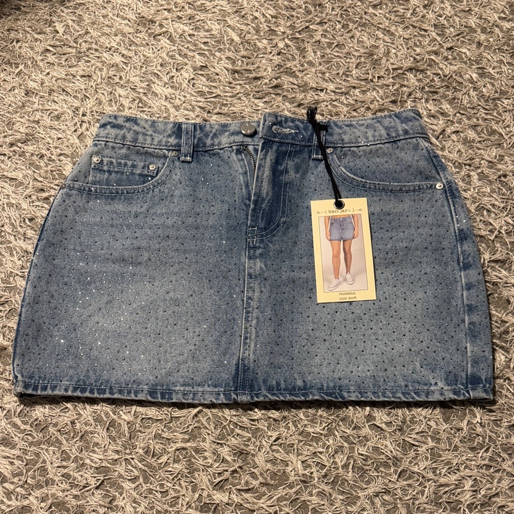 Rhinestone Studded Denim Blue Skirt